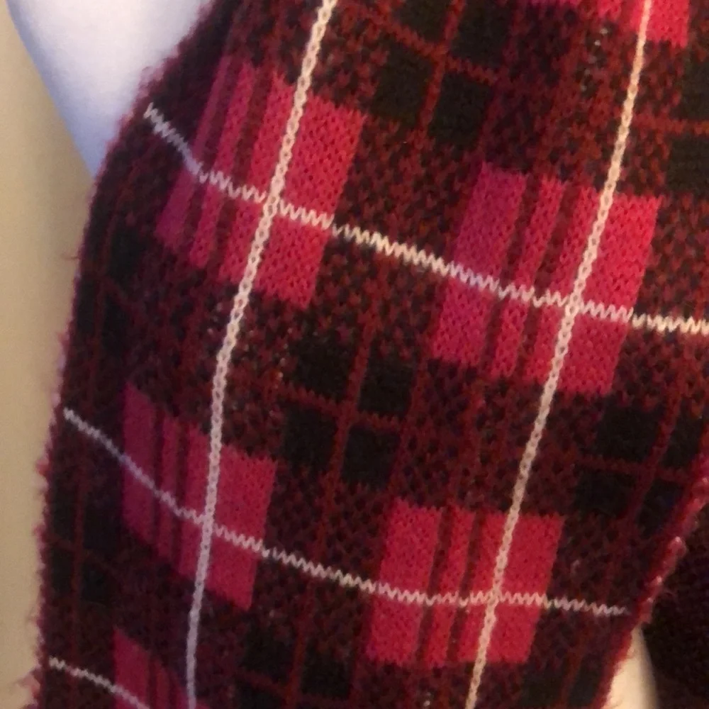 Kate Spade Woodland Plaid Knit Fringe Scarf | Pink Black Burgundy | NWT